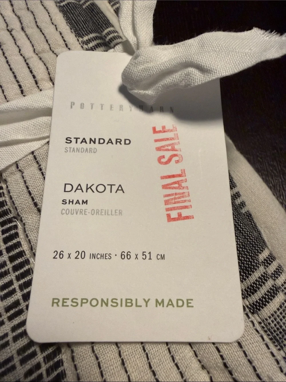 Pottery Barn Dakota Standard Sham - Black & White Patterned 26” x 20”